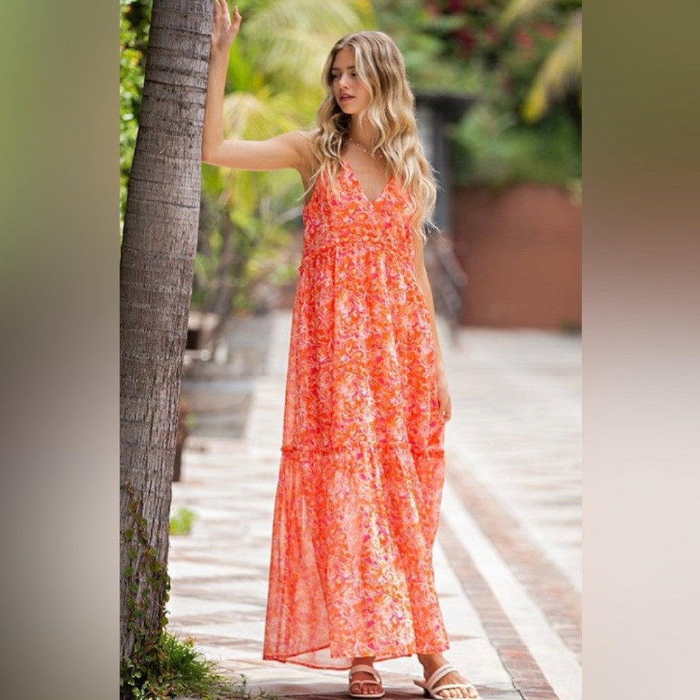 Beautiful orange floral maxi dress
